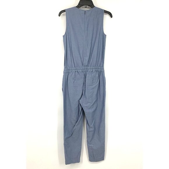 J.Crew Jumpsuit Blue Chambray Sleeveless V Neck Skinny Pockets - Picture 6 of 10